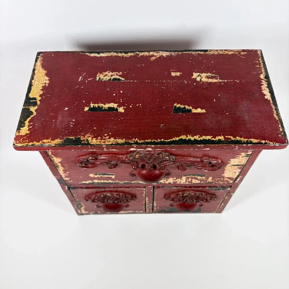 Distressed Red Wooden Mini Desktop Drawers Tabletop Organizer Chest Hobby Lobby